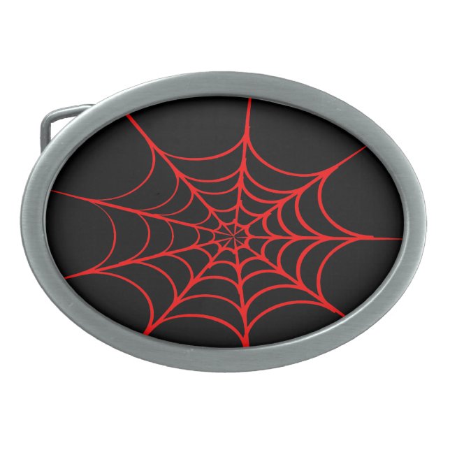 Creepy Spider Web (Black & Red) Oval Belt Buckle (Front)