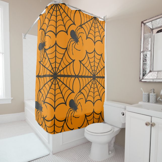 Creepy Spider Web Halloween Shower Curtain (In Situ)