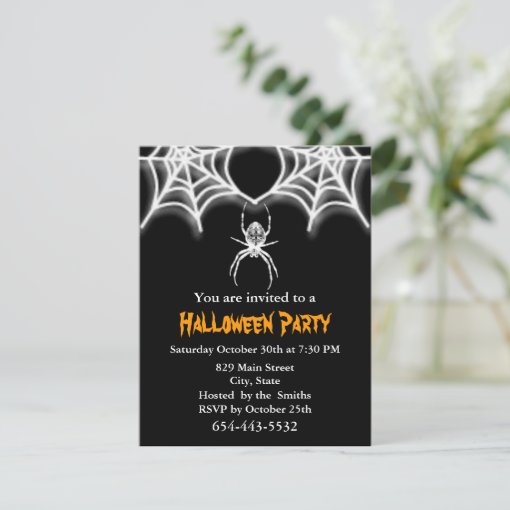 Creepy Spider & Web Invitation Card Template | Zazzle