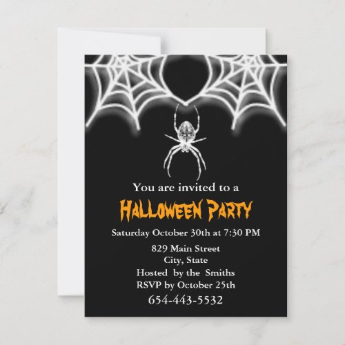 Creepy Spider &amp; Web  Invitation Card Template