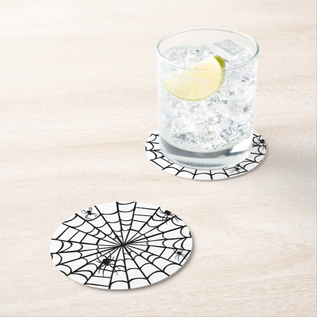 Creepy Spider Web Round Paper Coaster (Insitu)