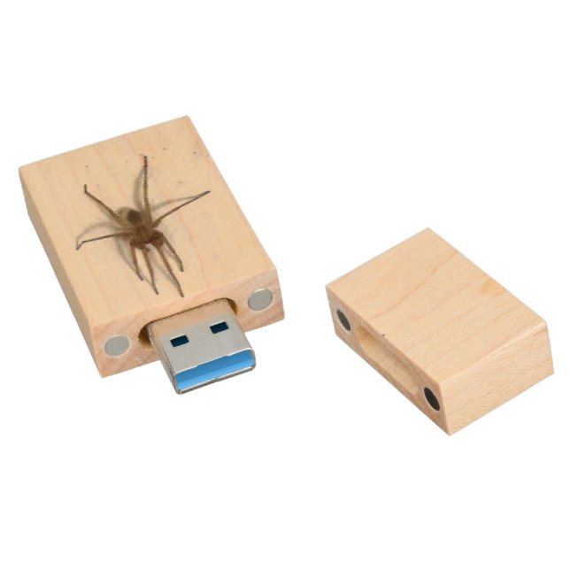Creepy Spider Wood Flash Drive (Angled)
