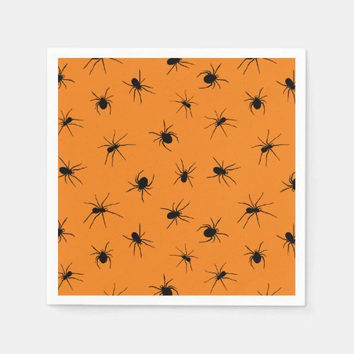 Creepy Spiders Orange Halloween Party Napkins