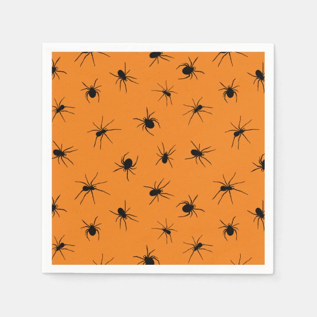 Creepy Spiders Orange Halloween Party Napkins (Front)