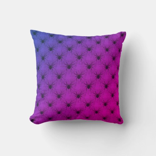 Creepy Spiderweb Pattern Pink Purple Halloween Throw Pillow