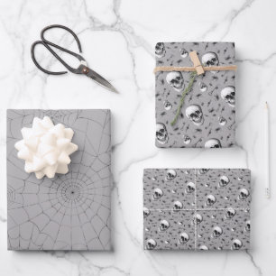 Creepy Spiderwebs and Skull Halloween Wrapping Paper Sheets