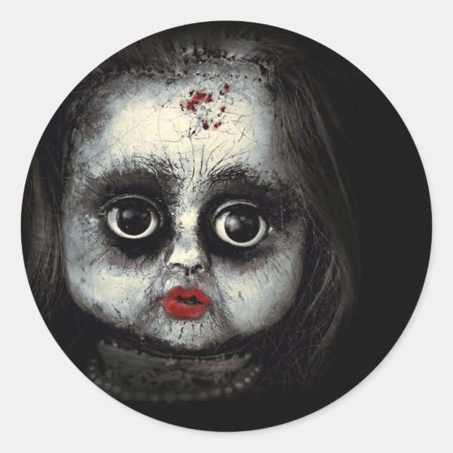 Creepy Spooky Doll Halloween Gore Classic Round Sticker (Front)