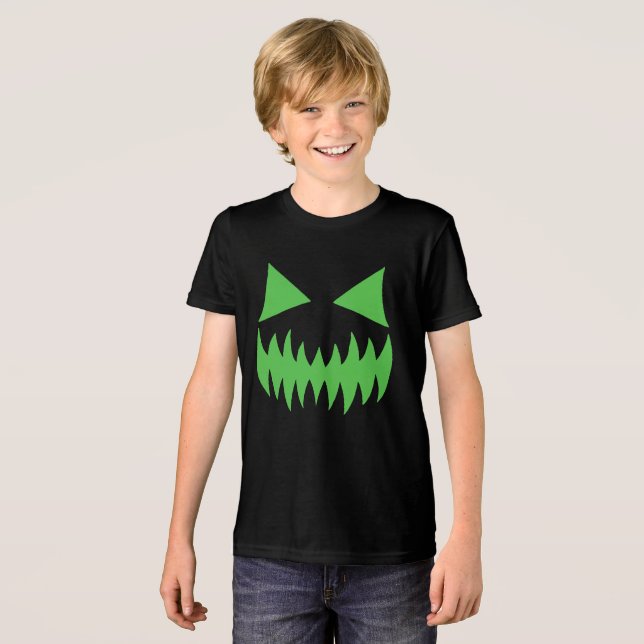 Creepy Spooky Fun Pumpkin Jack O Lantern Face   Tri-Blend Shirt (Front Full)