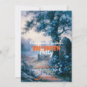 Creepy Spooky Graveyard Cemetery Halloween Party Invitation