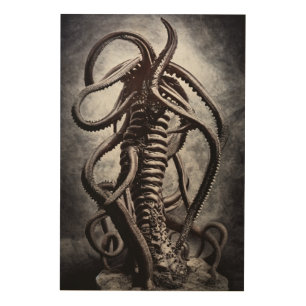 Creepy Statue of an Ancient Alien Entity Wood Wall Art