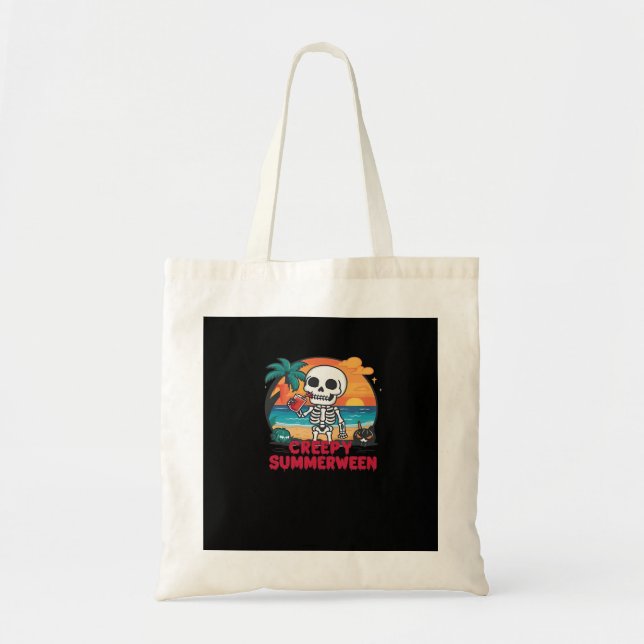 Creepy Summerween - Cute Skeleton On The Beach Cla Tote Bag (Front)