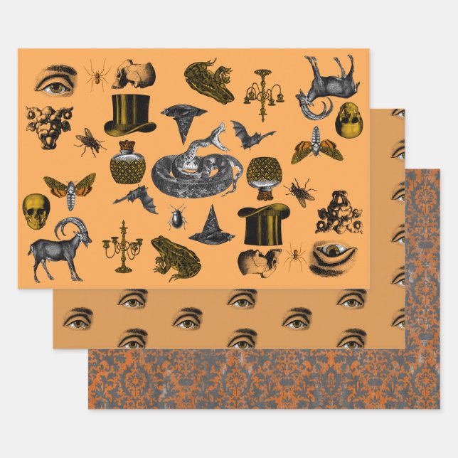 Creepy things, eyes & distressed pattern  wrapping paper sheets (Set)