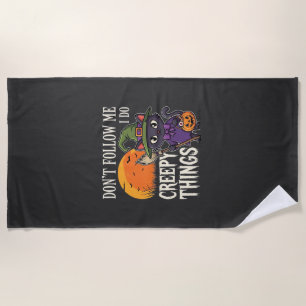 Creepy Things Halloween Cat Witch Design_1 Beach Towel