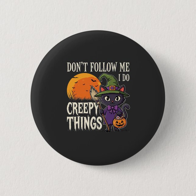 Creepy Things Halloween Cat Witch Design_1 Button (Front)