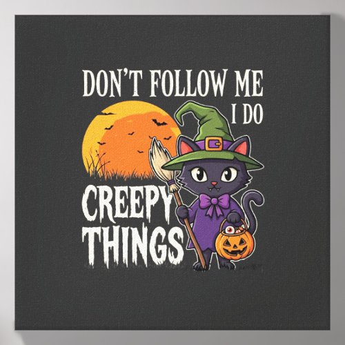 Creepy Things Halloween Cat Witch Design_1 Canvas Photo Tile