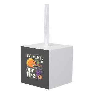 Creepy Things Halloween Cat Witch Design_1 Cube Ornament