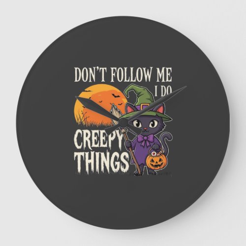 Creepy Things Halloween Cat Witch Design_1 Large Clock
