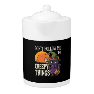 Creepy Things Halloween Cat Witch Design_1 Teapot