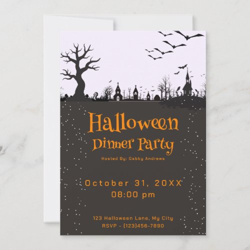 Creepy Town Dark Silhouette Halloween Dinner Party Invitation
