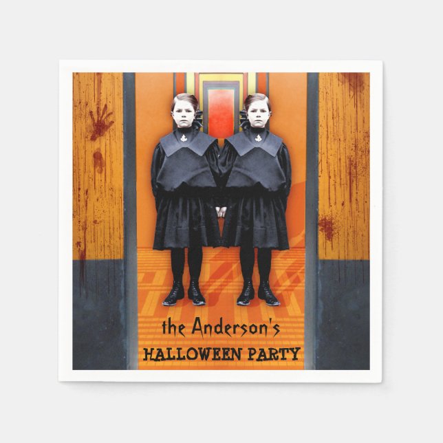 Creepy Twins Halloween Horror Personalized Party Napkins (Front)