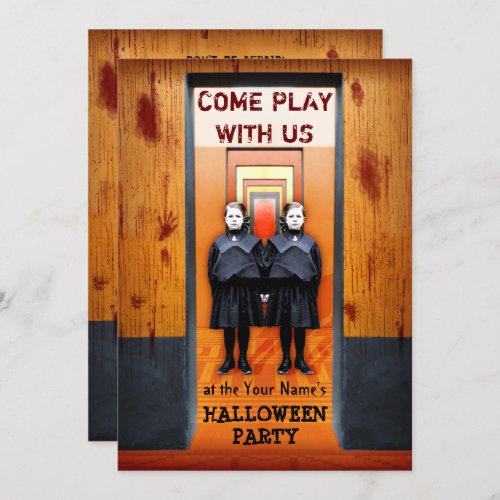 Creepy Twins Halloween Party Bloody Horror Invitation