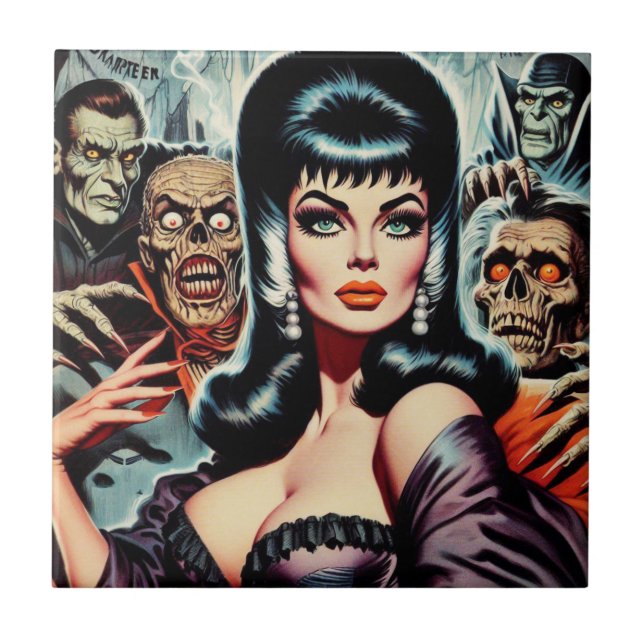 Creepy Vampire Woman Ceramic Tile (Front)