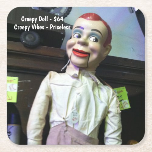 Creepy Ventriloquist Doll  Square Paper Coaster