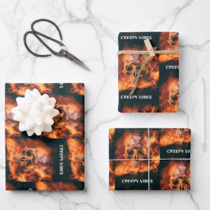 Creepy Vibes. Flaming skull in space Wrapping Paper Sheets
