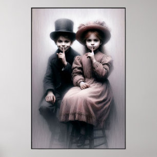 Creepy Victorian Era Brother and Sister Wall Poster