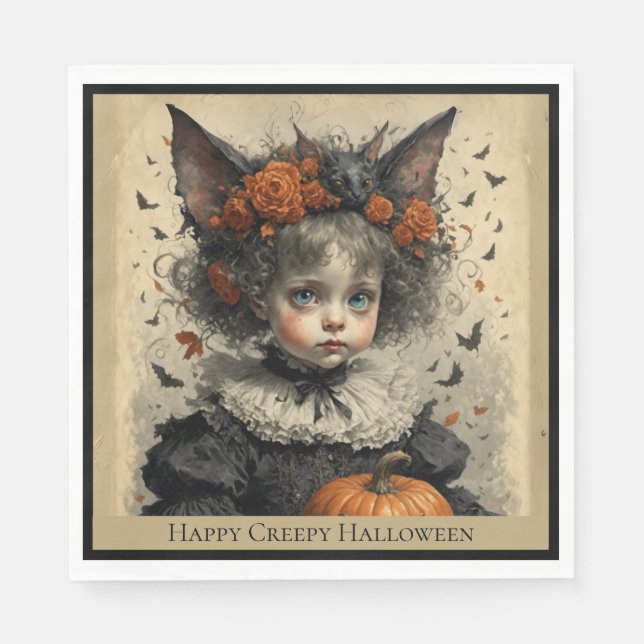 Creepy Victorian Girl Halloween Theme Napkins (Front)
