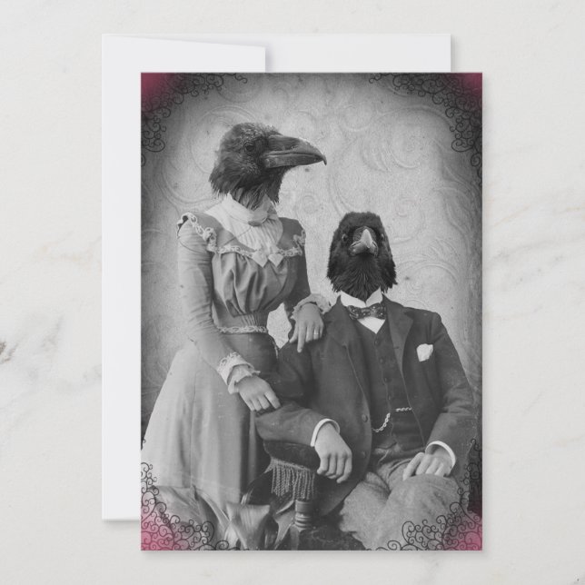 Creepy Victorian Raven Family Halloween Party Invitation (Front)