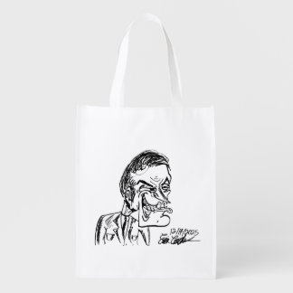 creepy villain cartoon grocery bag