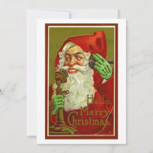 Creepy Vintage Christmas Santa On Phone Holiday Card