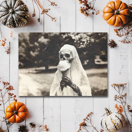 Creepy Vintage Ghost eating ice cream Postcard