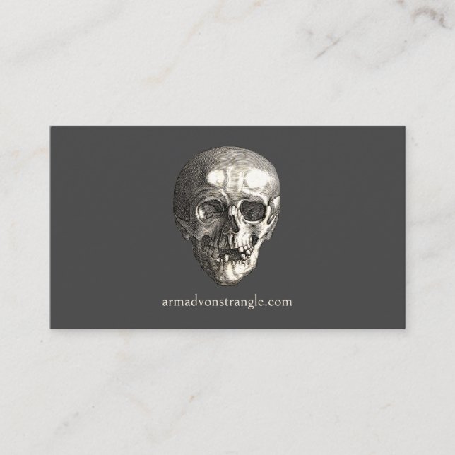 Creepy Vintage Human Skull Halloween Business Card (Front)
