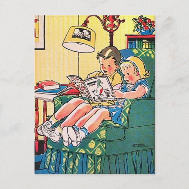 Creepy Vintage Kids Reading Book Postcard (Front)