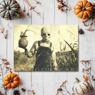 Creepy Vintage Skeleton in corn field Postcard