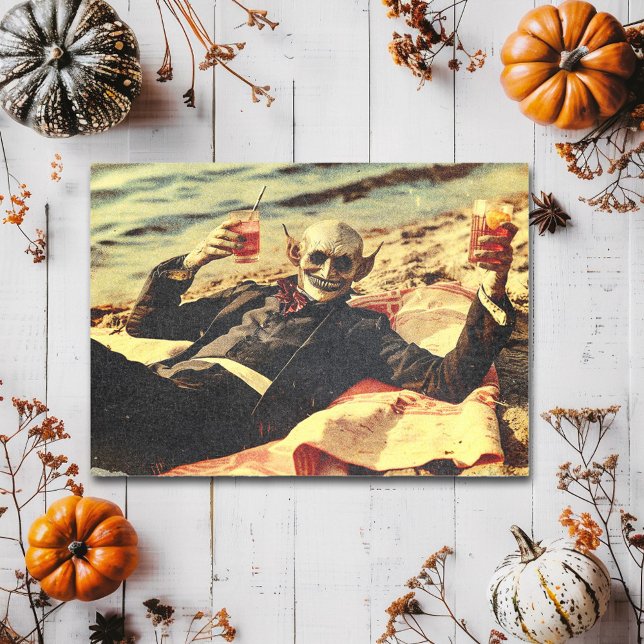 Creepy Vintage Vampire on the summer beach Postcard (Creator Uploaded)