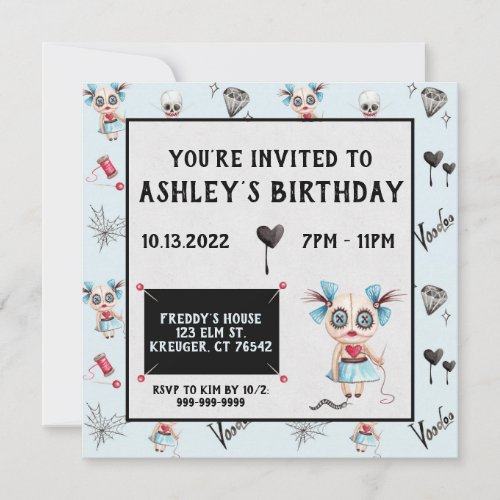 Creepy Voodoo Doll Witchy Birthday Invitation