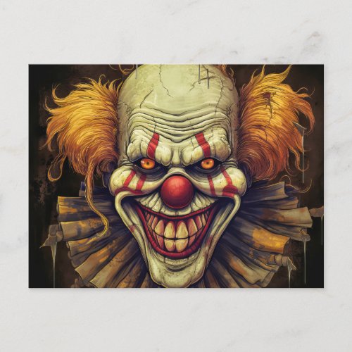 Creepy Weird Carnival Clown Illustration Art Postcard