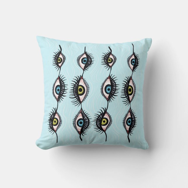 Creepy Weird Eye Garlands Cool Surreal Art Throw Pillow (Front)