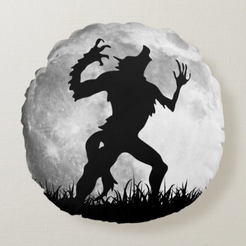Creepy Werewolf with a Full Moon Round Pillow
