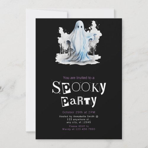 Creepy White and Blue Ghost Halloween Party Invitation
