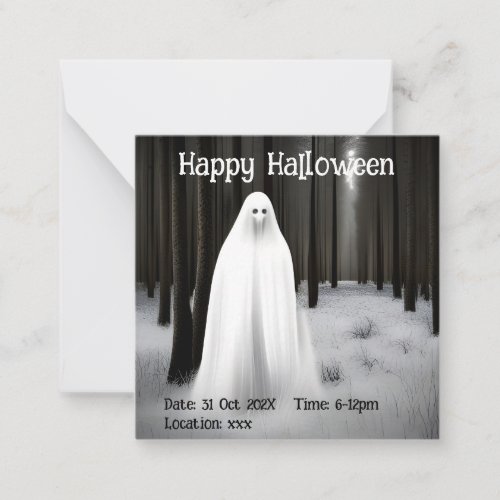 Creepy White Ghost in Forest Halloween Card
