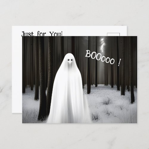 Creepy White Ghost in Forest Halloween Card