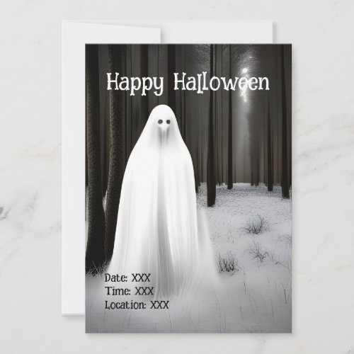Creepy White Ghost in Forest Halloween Invitation