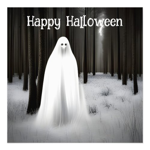 Creepy White Ghost in Forest Happy Halloween Photo Print