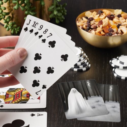 Creepy White Ghost in Forest Poker Cards