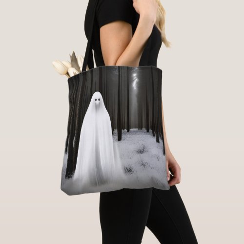 Creepy White Ghost in Forest Tote Bag