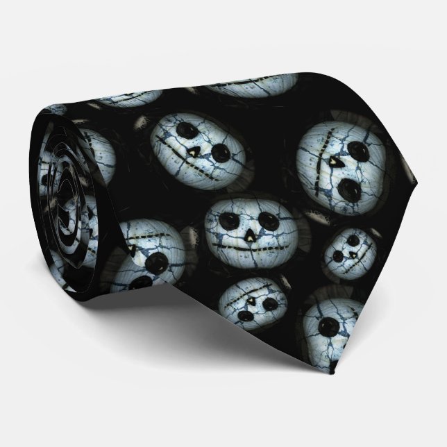 Creepy White Pumpkin Halloween Neck Tie (Rolled)